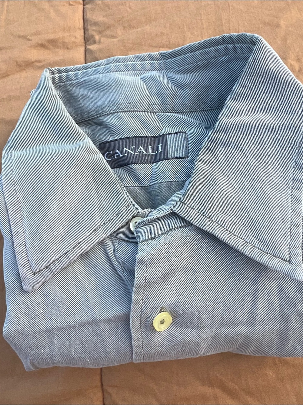 Canali Men's Pale Olive Green Cotton/Yocell Blend Dress Shirt Size L